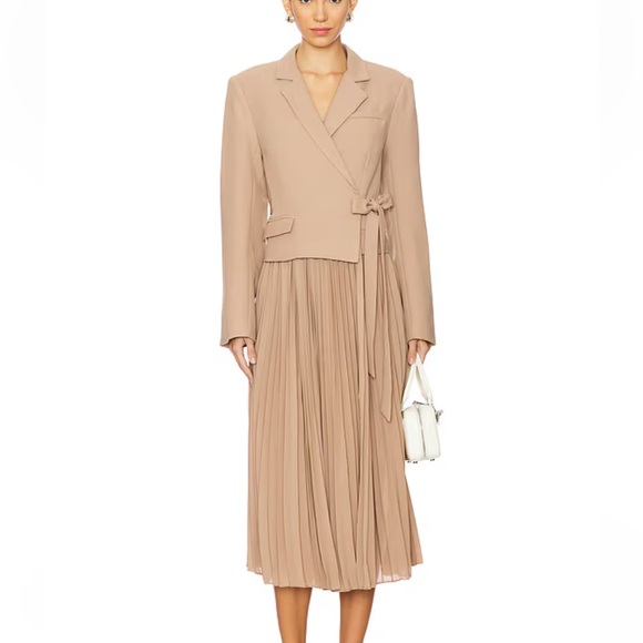 ASTR The Label Sekani Dress Camel Tan Midi Pleated Skirt jacket Revolve M - Picture 1 of 10